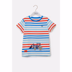 Oliver Kids T-Shirt - 7-8 Yrs, Red Blue Stripe Tractor