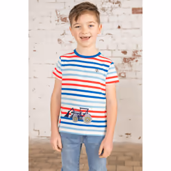 Oliver Kids T-Shirt - 7-8 Yrs, Red Blue Stripe Tractor