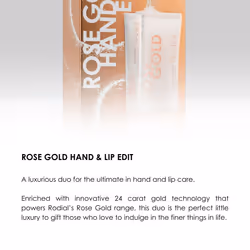 Rodial Rose Gold Hand and Lip Edit - Luxurious Hand Cream (1.35fl oz) and Lip Balm (0.33 fl oz) Duo with 24 Carat Gold Technology  Peptides  and Shea