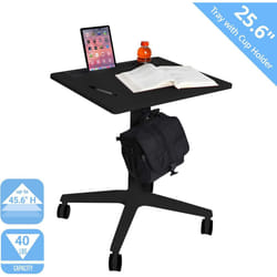 Seville Classics Air Lift Adjustable Mobile Desk with Cup Holder,Black