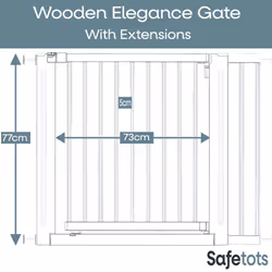 Safetots Wooden Elegance Gate - White, 135cm - 143cm