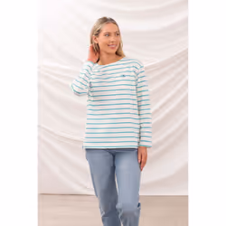 Causeway Womens Breton Top - UK 8, Soft Teal Stripe