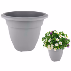 2 Small Grey Round Plant Pot 20cm Plastic Bell Planter Flower Pot