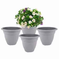 4 Small Grey Round Plant Pot 20cm Plastic Bell Planter Flower Pot