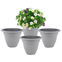 4 Small Grey Round Plant Pot 20cm Plastic Bell Planter Flower Pot