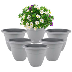 6 Small Grey Round Plant Pot 20cm Plastic Bell Planter Flower Pot