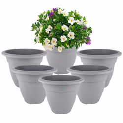 6 Grey Round Bell Plant Pots 30cm Plastic Bell Planter Patio Pot
