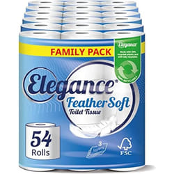 Elegance Feather Soft Toilet Roll 54 Rolls | 3-Ply Ultra Soft Bathroom Tissue | Bulk Pack | UK Made