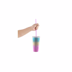 Studded Tumbler with Lid and Straw Reusable Cup with Straws Lids Plastic Water Bottle Iced Coffee Travel Mug Cup Rainbow