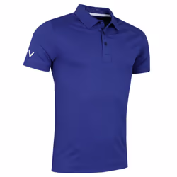 Callaway Golf Mens Solid Ribbed Wicking Stretch Golf Polo Shirt - S, Clematis Blue