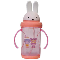 Baby Drinking Cup with Straw - Multi-Use Milk & Water Feeding Bottle/Cup - Peach Pink