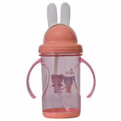 Baby Drinking Cup with Straw - Multi-Use Milk & Water Feeding Bottle/Cup - Peach Pink