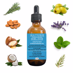 Relike Natural Scalp Hair Strengthening Oil, Dandruff Treatment with Rosemary, Almond, Argan, Castor, Tea Tree, Castor, 60 ML