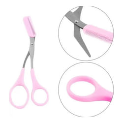 ProTech Professional Eyebrow Scissors with Comb, Stainless Steel Precision Eyebrow Trimmer Tool for Men and Women, Small Eyebrow Grooming Tool - Pink