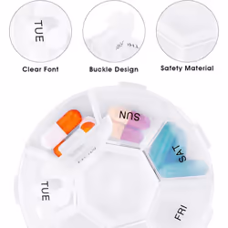 ProTech Weekly Travel Pill Box Organiser, BPA Free 7 Day 1 Times a Day Box to Hold Vitamins, Fish Oils, Supplements and Medication