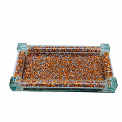 ProTech Crushed Diamond Serving Tray, Orange Sparkle Crystal Tray, Crystal Filled Diamante Ornament, Bling Kitchen Accessorie ...