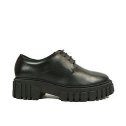 ) Page Walk | Black Leather | Women's Chunky Lace Up Shoes - 4(Adults'