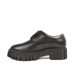 ) Page Walk | Black Leather | Women's Chunky Lace Up Shoes - 4(Adults'