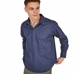 Front Row Mens Pull Over Cotton Drill Shirt - S, Washed Navy