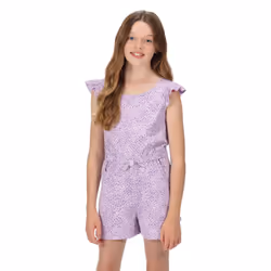 Regatta Childrens/Kids Dasie Animal Print Ruffle Playsuit - 5-6 Years, Pastel Lilac