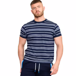 Duke Mens Piccadilly D555 Yarn Dyed Stripe Jacquard Kingsize T-Shirt - 5XL, Navy/White