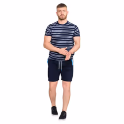 Duke Mens Piccadilly D555 Yarn Dyed Stripe Jacquard Kingsize T-Shirt - 5XL, Navy/White