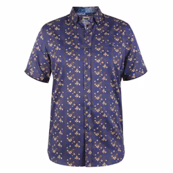 Duke Mens Kingston D555 Floral Short-Sleeved Shirt - 5XL, Navy/Brown