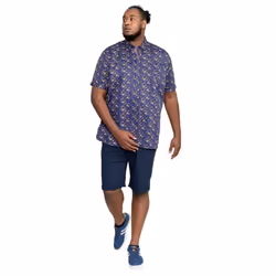 Duke Mens Kingston D555 Floral Short-Sleeved Shirt - 4XL, Navy/Brown