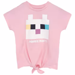 Minecraft Girls Cat Twisted Knot Front T-Shirt - 5-6 Years, Pink/White