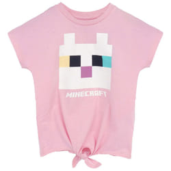 Minecraft Girls Cat Twisted Knot Front T-Shirt - 5-6 Years, Pink/White