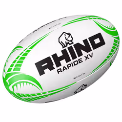 Rhino Rapide XV Rugby Ball - 5, White/Green