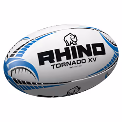 Rhino Tornado XV Rugby Ball - 5, White/Blue/Black