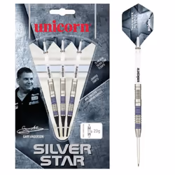 Unicorn Gary Anderson Silver Star Tungsten Darts Set (Pack of 3) - 27g, Silver/Grey