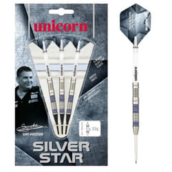 Unicorn Gary Anderson Silver Star Tungsten Darts Set (Pack of 3) - 27g, Silver/Grey