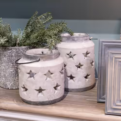 Hill Interiors Bloomville Stone Star Candle Lantern - 19cm x 18cm x 18cm, Stone