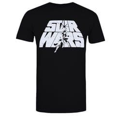 Star Wars Mens Retro Logo Cotton T-Shirt - 2XL, Black