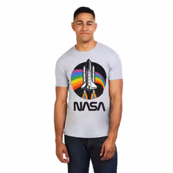 NASA Mens Rainbow T-Shirt - S, Sports Grey