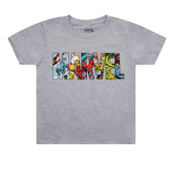 Marvel Mens Characters Logo T-Shirt - 7-8 Years, Sports Grey
