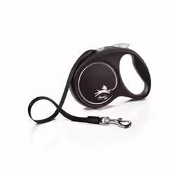Flexi Medium Tape Retractable Dog Lead - 5m, Black/Silver
