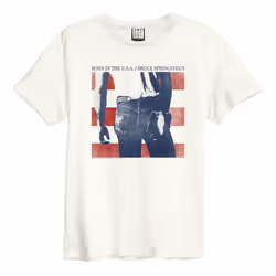 Amplified Unisex Adult Born In The USA Bruce Springsteen T-Shirt - S, Vintage White/Red