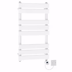 NRG Pre-Filled Electric Heated Towel Rail Thermostatic Radiator Bathroom Flat Ladder White - 800x450mm