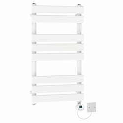 NRG Pre-Filled Electric Heated Towel Rail Thermostatic Radiator Bathroom Flat Ladder White - 800x450mm