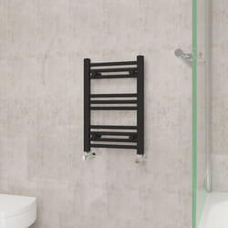 NRG Straight Central Heating Towel Rail Bathroom Heated Rad Radiators Ladder Warmer - 600x400mm, Black