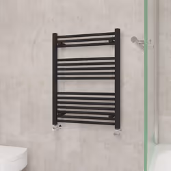 NRG Straight Central Heating Towel Rail Bathroom Heated Rad Radiators Ladder Warmer - 800x600mm, Black