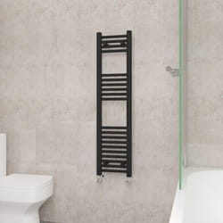 NRG Straight Central Heating Towel Rail Bathroom Heated Rad Radiators Ladder Warmer - 1200x300mm, Black