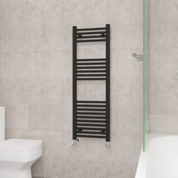 NRG Straight Central Heating Towel Rail Bathroom Heated Rad Radiators Ladder Warmer - 1200x400mm, Black