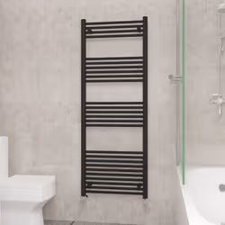 NRG Straight Central Heating Towel Rail Bathroom Heated Rad Radiators Ladder Warmer - 1600x600mm, Black