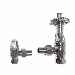 Traditional Thermostatic TRV Antique Design Angled Radiator Rad Valves Pair - Chrome