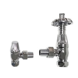 Traditional Thermostatic TRV Antique Design Angled Radiator Rad Valves Pair - Chrome
