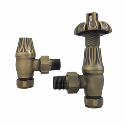Traditional Thermostatic TRV Antique Design Angled Radiator Rad Valves Pair - Antique Brass